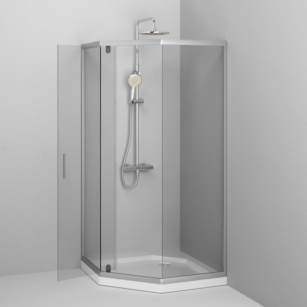 Душевой угол Am.Pm Gem W90G-405-090MT пятиугольная  стекла прозрачные, профиль хром