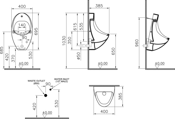Писсуар подвесной VitrA Arkitekt 4106B003-5597 фарфор белый