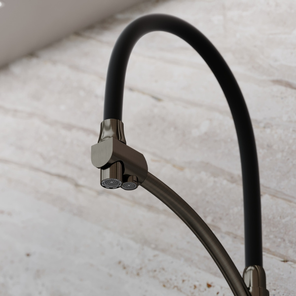 Смеситель для кухни Sancos Eri SC4001GG с подключением к фильтру вороненая сталь