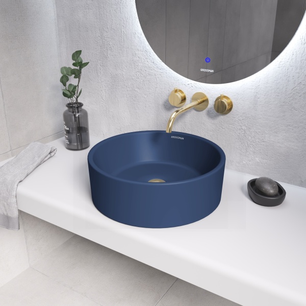 Раковина  круглая Grossman Color GR-3013BLM фаянс цвет синий матовый