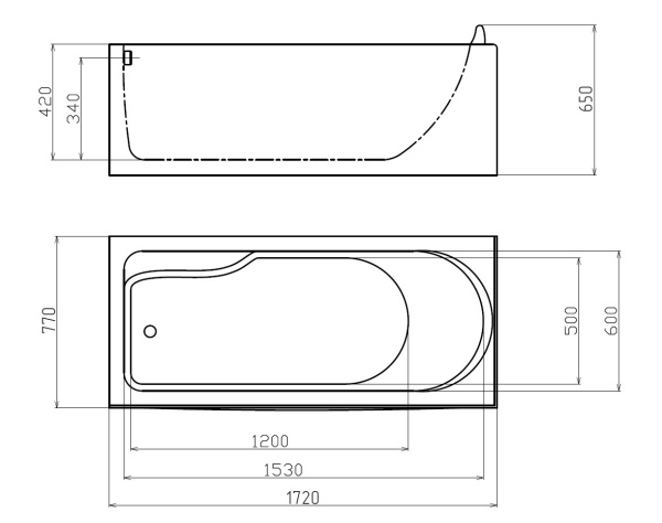 Акриловая ванна Gemy  G9006-1.7 B L 170x75