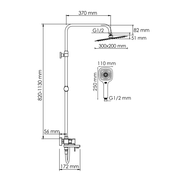 Душевая система со смесителем Wasserkraft  A177.069.065.087.CH монтаж настенная без термостата хром