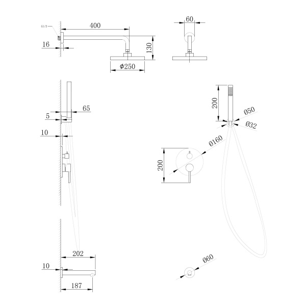 Душевая система со смесителем Abber Emotion AF8817 монтаж встраиваемая в стену без термостата хром
