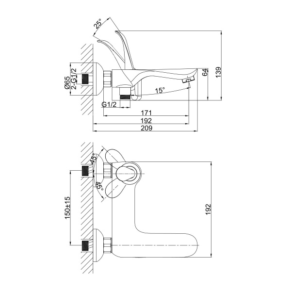 Смеситель для ванны или душа D&K Venice DA1033241 настенный 
без термостата хром