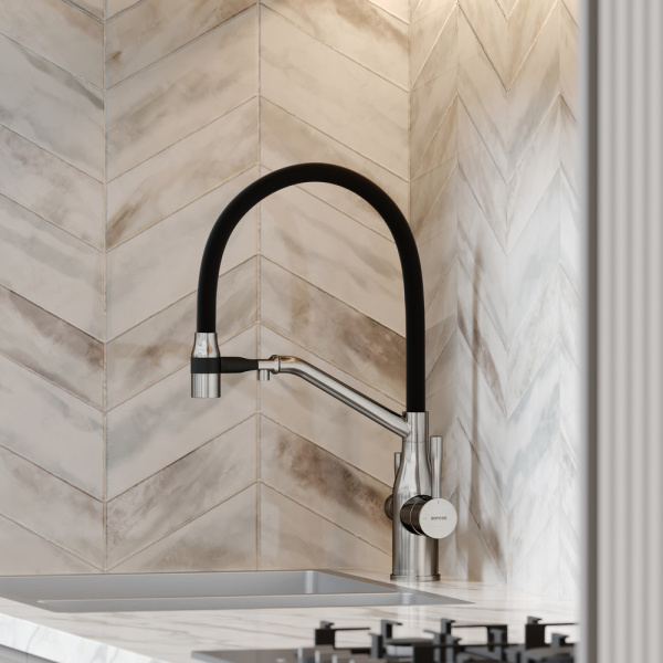 Смеситель для кухни Sancos Orta SC4008BN с подключением к фильтру брашированный никель/черный