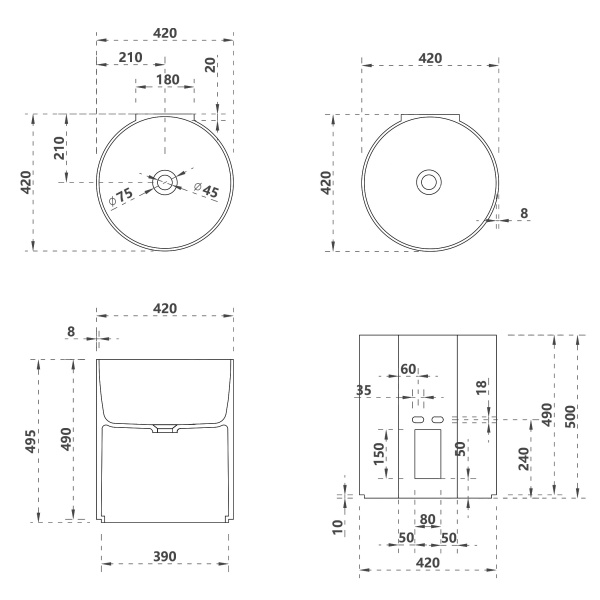 Раковина  круглая Abber Kristall AT2704Emerald полиэфирная смола цвет зеленый