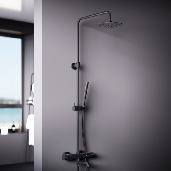 Душевая система со смесителем Damixa Scandinavian Pure 936810300 монтаж настенная с термостатом черный матовый