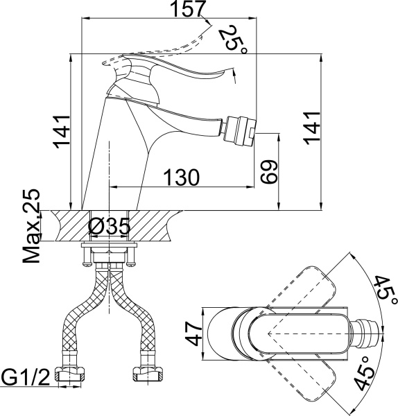 Смеситель для биде D&K Bayern DA1232201 латунь хром