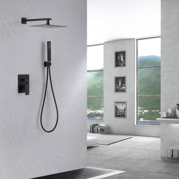Душевая система со смесителем Abber Daheim AF8219B монтаж настенная без термостата черный матовый