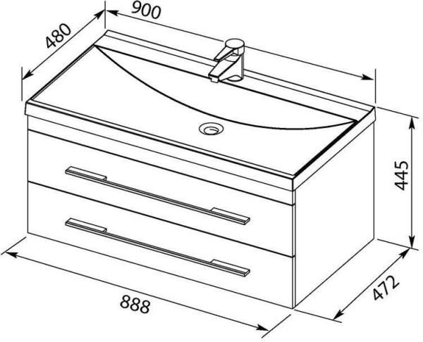 Раковина мебельная прямоугольная Aquanet Нота NEW 00204119 литьевой мрамор цвет белый