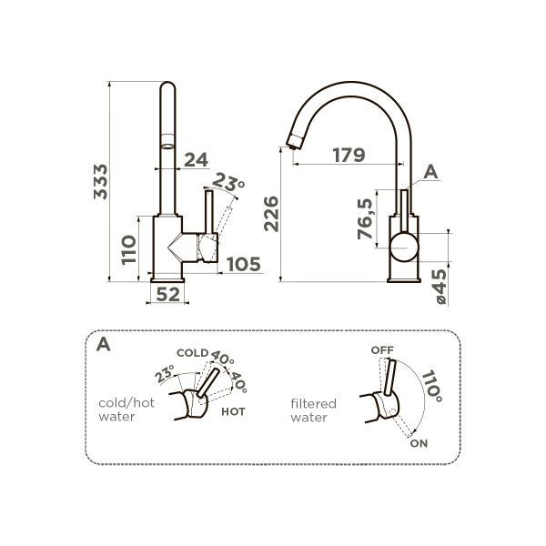Смеситель для кухни Omoikiri Shinagawa 2 Plus 4994339 с подключением к фильтру нержавеющая сталь