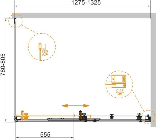Душевой угол Cezares STYLUS-SOFT-AH-1-130/80-C-Cr 130x80
