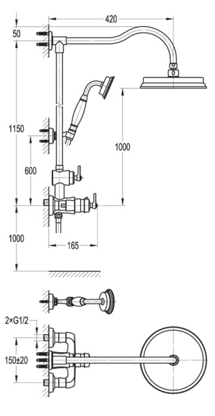 Душевая система со смесителем Cezares Liberty LIBERTY-F-CD-T-01 монтаж настенная с термостатом хром