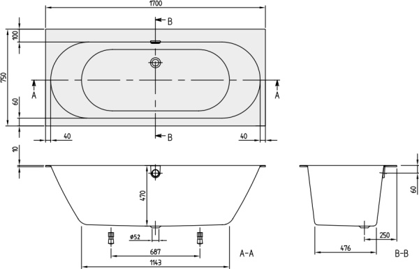 Композитные ванны Villeroy & Boch Oberon 2.0 UBQ170OBR2DV-01 170x75