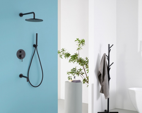 Душевая система со смесителем Abber Kreis AF8117B монтаж встраиваемая в стену без термостата черный матовый