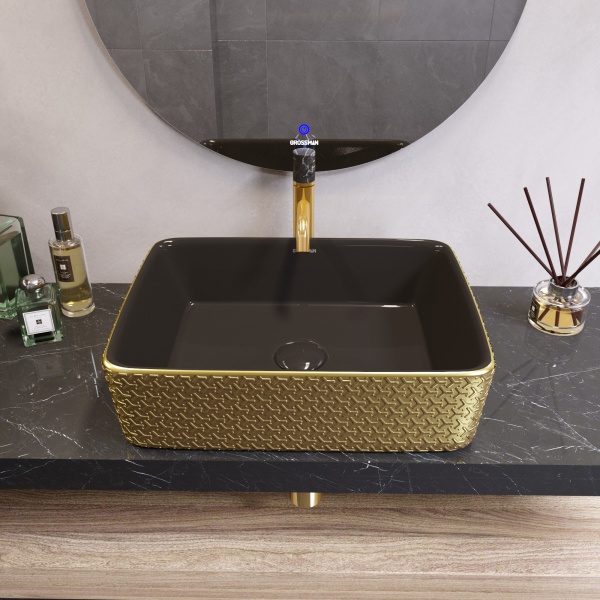 Раковина  прямоугольная Grossman Color GR-3016GBR фаянс цвет золото-черный