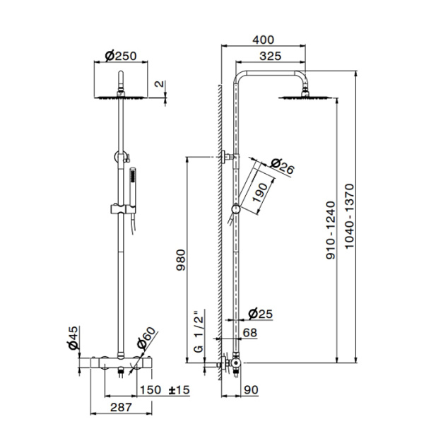 Душевая система со смесителем Newform X-Steel 316 69650X.50.050 монтаж настенная с термостатом stainless steel