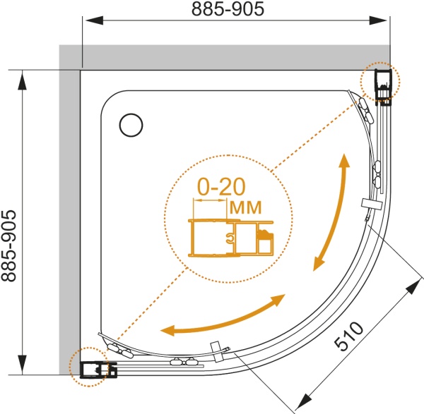 Душевой угол Cezares Momento MOMENTO-R-2-90-C-Cr четверть круга  стекла , профиль 