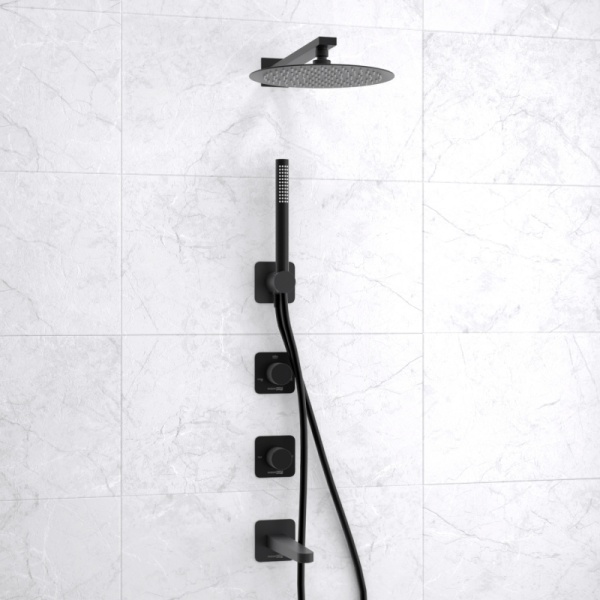 Душевая система со смесителем Wasserkraft Fulda 5200 A5251.300.301.219.258.302.242.217 монтаж встраиваемая в стену без термостата черный