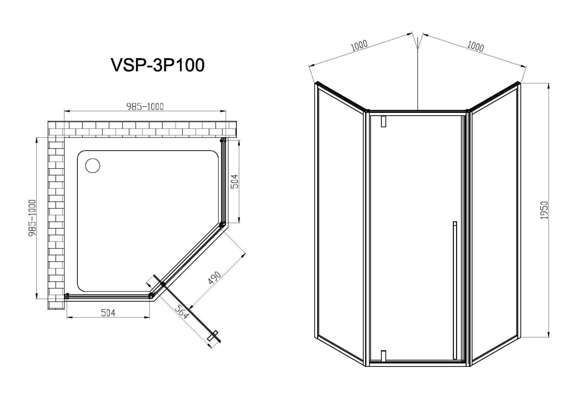 Душевой угол Vincea Penta VSP-3P100CL пятиугольный 100x100 стекла прозрачные, профиль хром