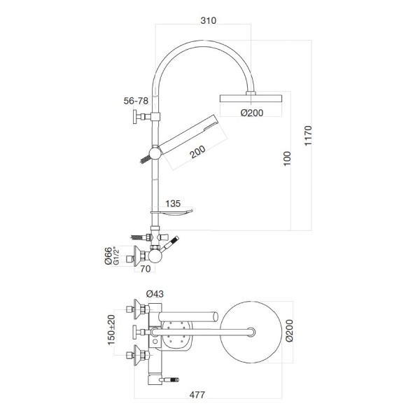 Душевая система со смесителем Webert Rimini RI870105560 монтаж настенная без термостата черный