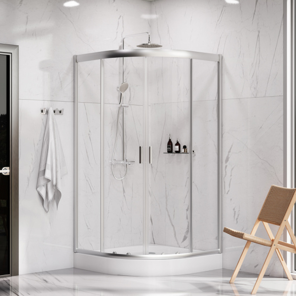 Душевой угол Am.Pm Gem W90G-401-100WT четверть круга  стекла прозрачные, профиль серебро