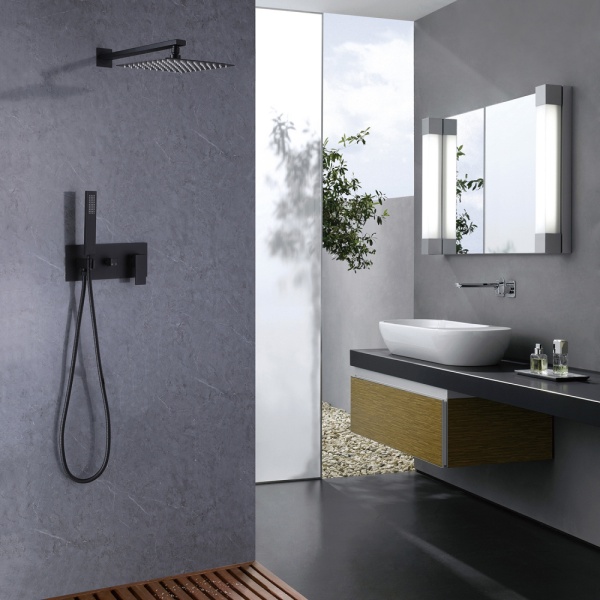 Душевая система со смесителем Abber Daheim AF8218B монтаж настенная без термостата черный матовый