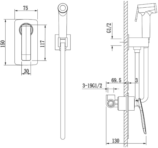 Гигиенический душ Timo Helmi 4089/00-16SM встраиваемый в стену белый/хром