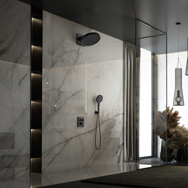 Душевая система со смесителем Vincea Inspire VSFW-3I21MT3MB монтаж встраиваемая в стену с термостатом матовый черный