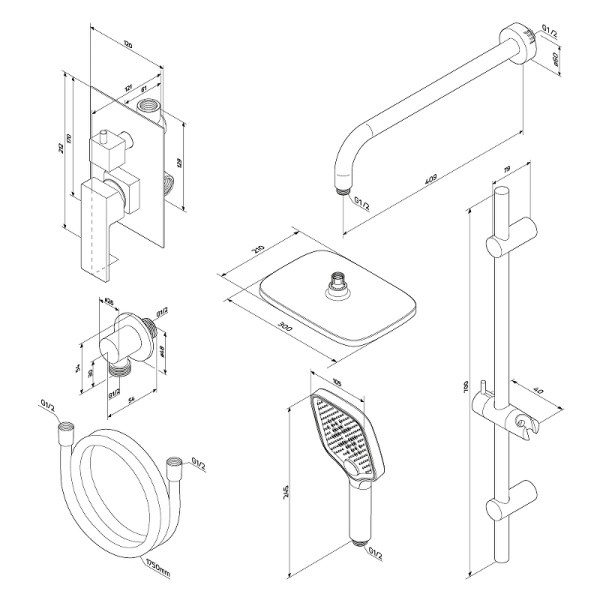 Душевая система со смесителем Damixa Gala 953530000 монтаж встраиваемая в стену без термостата хром