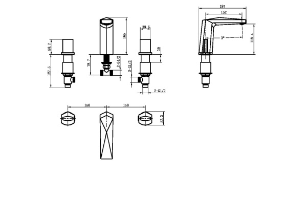 Смеситель для раковины Boheme Venturo 150-MG-ICE Matt Gold