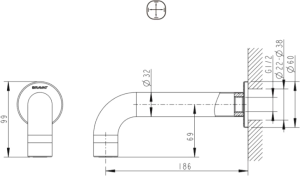 Излив для ванны Bravat  FS101C-RUS хром 