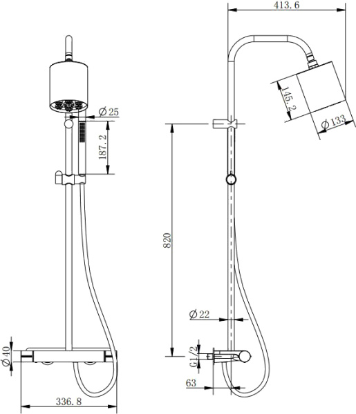 Душевая система со смесителем Cezares Moon MOON-CD-TA130-01 монтаж  с термостатом 