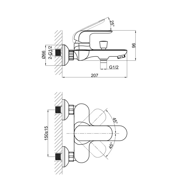 Смеситель для ванны или душа D&K Venice DA1023218 настенный 
без термостата черный