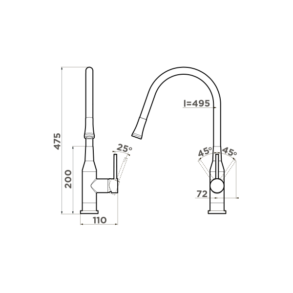 Смеситель для кухни Omoikiri Yatomi 4994250 без подключения к фильтру нержавеющая сталь
