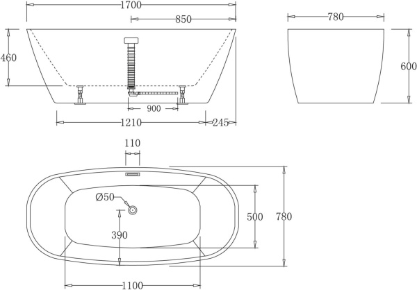 Акриловая ванна BelBagno  BB72-1700 170x78