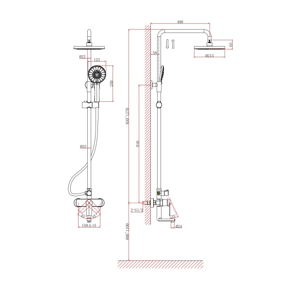 Душевая система со смесителем D&K Bayern.Furth DA1523705B18 монтаж настенная без термостата черный матовый 