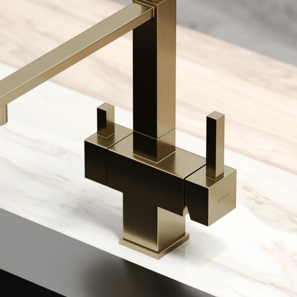 Смеситель для кухни Sancos Moro SC4006BG с подключением к фильтру брашированное золото/черный