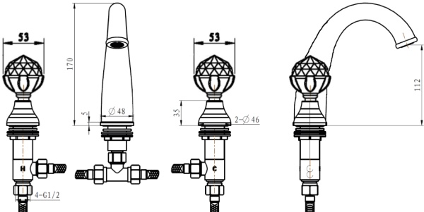 Смеситель для раковины Boheme Imperiale Presente 337 золото