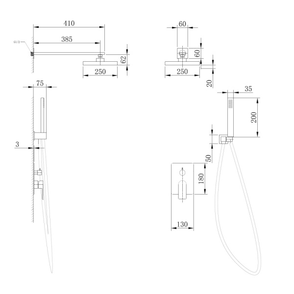 Душевая система со смесителем Abber Weiss Insel AF8018W монтаж встраиваемая в стену без термостата белый-хром