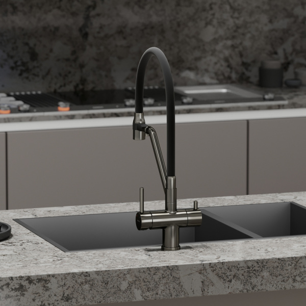 Смеситель для кухни Sancos Dora SC4003GG с подключением к фильтру вороненая сталь