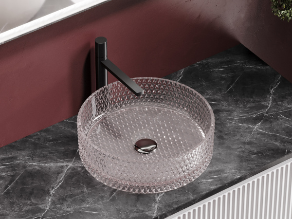 Раковина накладная круглая Ceramica Nova Cristal CN6061 стекло цвет розовый