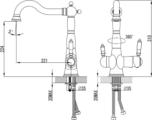 Смеситель для кухни Lemark Villa LM4858B с подключением к фильтру бронза
