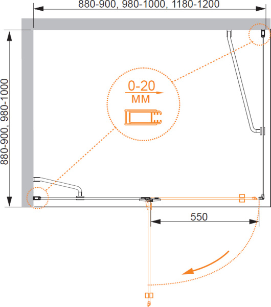 Душевой угол Cezares Bergamo BERGAMO-AH-1-90/100-C-Cr-L прямоугольная  стекла прозрачные, профиль хром
