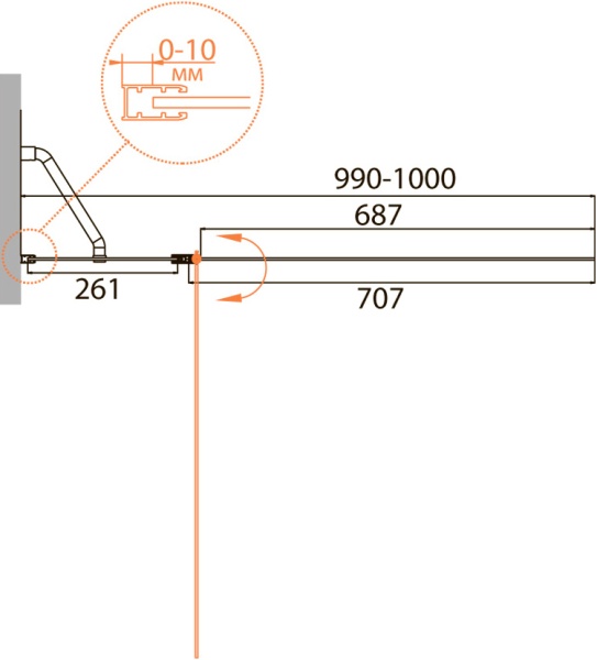 Шторка для ванны распашная  Cezares Relax RELAX-V-11-100/140-P-Bi-L 100 см, стекла рифленые, профиль серый