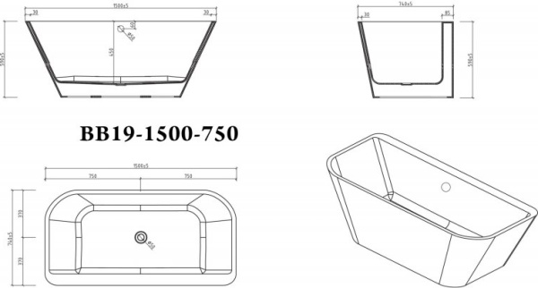 Акриловая ванна BelBagno  BB19-1500-750 150x74.5