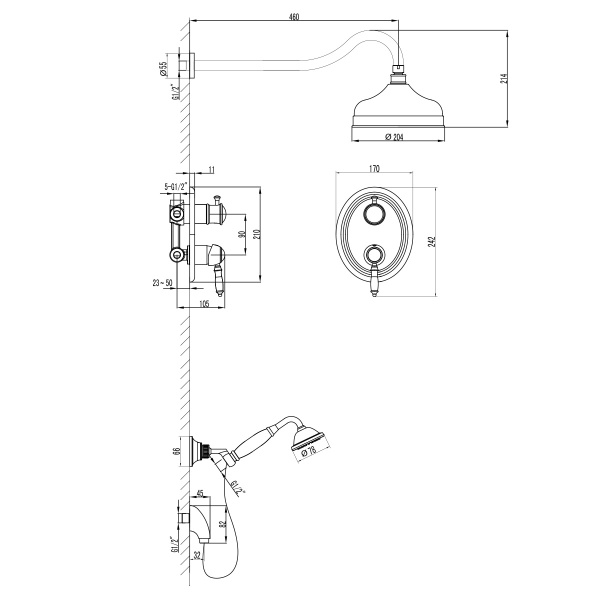 Душевая система со смесителем Lemark Villa LM4829C монтаж встраиваемая в стену без термостата хром