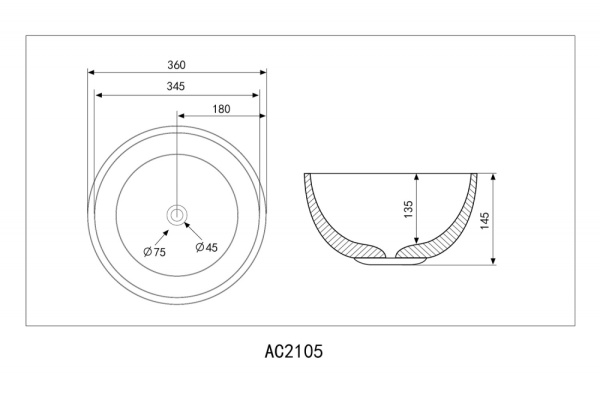 Раковина  круглая Abber Bequem AC2105 керамика цвет белый