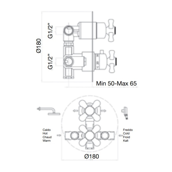 Смеситель для душа Webert Ottocento OT970902065 встраиваемый в стену 
с термостатом бронза