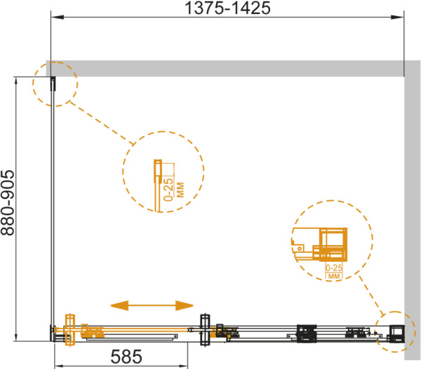 Душевой угол Cezares Duet Soft DUET SOFT-AH-1-140/90-C-Cr прямоугольная  стекла прозрачные, профиль хром